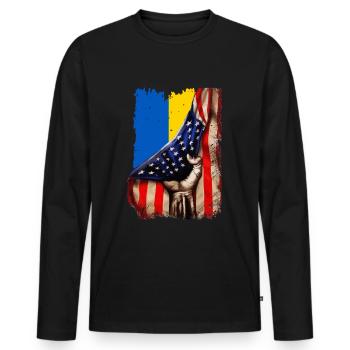 Fight for Ukraine USA Flag Ukraine - Men's Premium Organic Long Sleeve Shirt - black - Front - Nico (187cm)