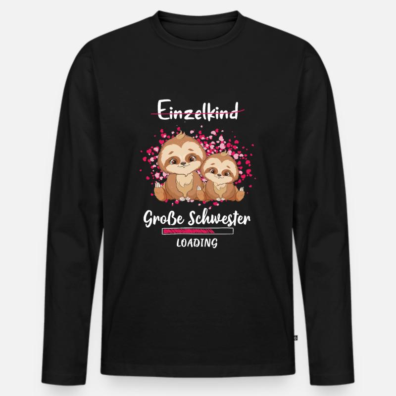 Große Schwester Loading Faultier - Männer Premium Bio Langarmshirt - Schwarz