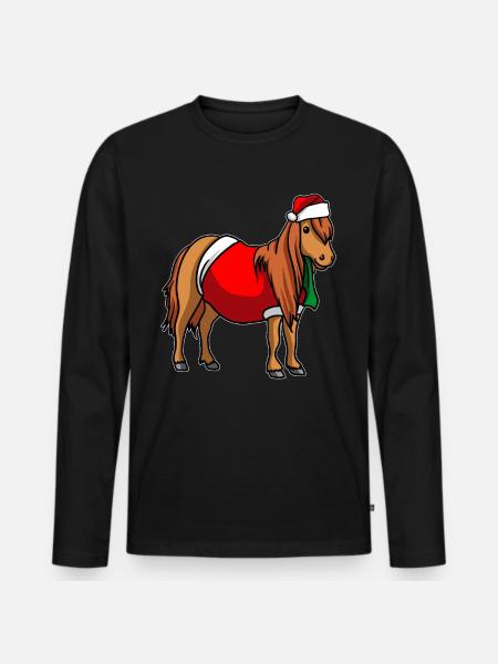 Pony with Christmas Sweater - Men's Premium Organic Long Sleeve Shirt - black