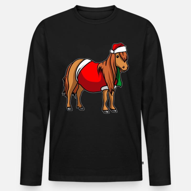 Poney avec pull de Noël - T-shirt manches longues Premium bio Homme - noir