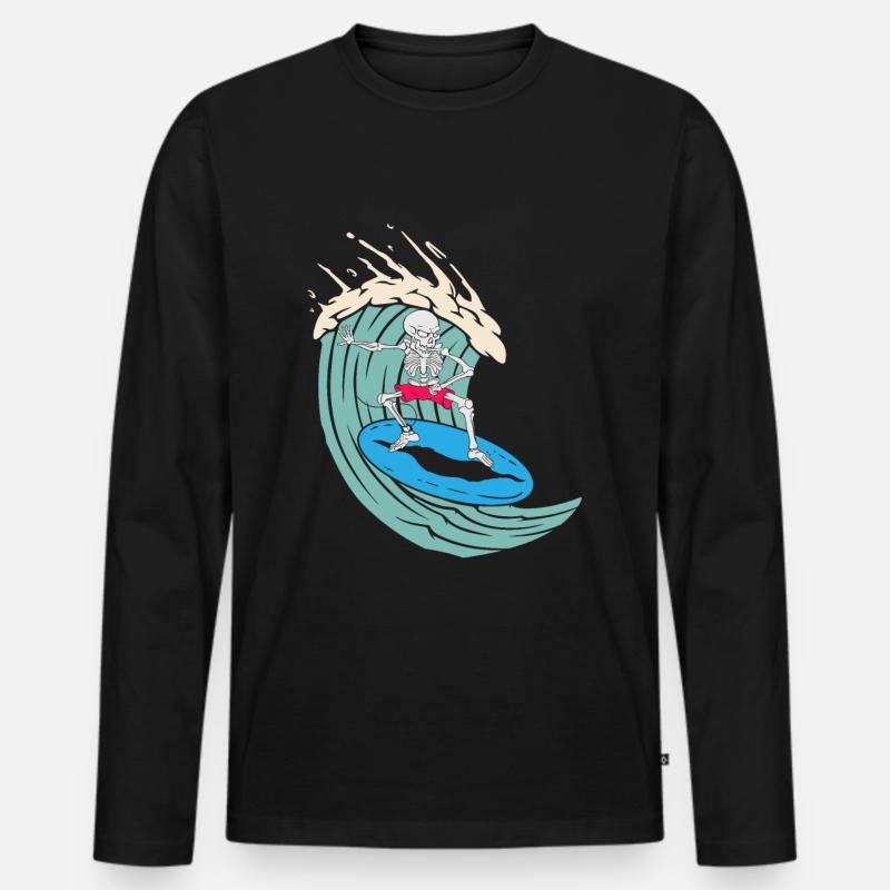 Surfendes Skelett - Männer Premium Bio Langarmshirt - Schwarz