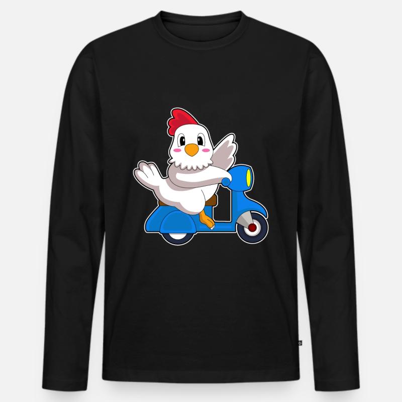Huhn Motorroller - Männer Premium Bio Langarmshirt - Schwarz