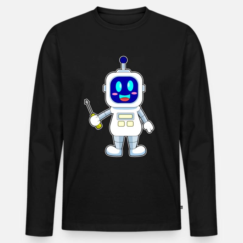 Roboter Handwerker Schraubenzieher - Männer Premium Bio Langarmshirt - Schwarz