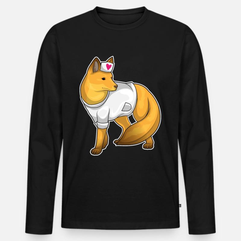 Fuchs Krankenschwester Herz - Männer Premium Bio Langarmshirt - Schwarz
