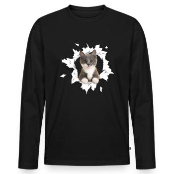 Cute Kitten Ripped Cats Cat Lovers - Men's Premium Organic Long Sleeve Shirt - black - Front - Nico (187cm)