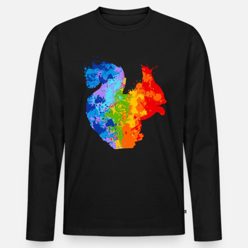 Farbspritzer Eichhörnchen Buntes Eichhörnchen - Männer Premium Bio Langarmshirt - Schwarz