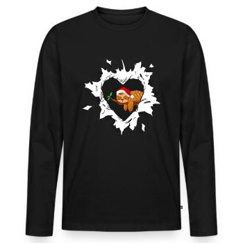 Torn Heart Merry Christmas Santa Claus Sloth - Men's Premium Organic Long Sleeve Shirt - black - Front - Nico (187cm)
