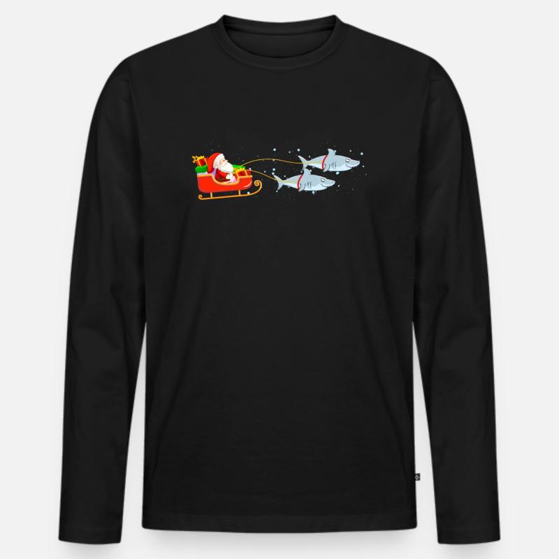 Santa Reindeer Shark - Männer Premium Bio Langarmshirt - Schwarz