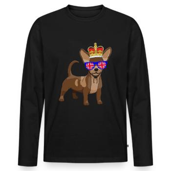 Chihuahua Queen Elizabeth II Couronne britannique - T-shirt manches longues Premium bio Homme - noir - Devant - Nico (187cm)