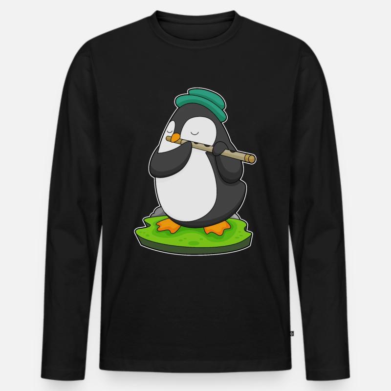 Pinguin Musiker Flöte Musik - Männer Premium Bio Langarmshirt - Schwarz
