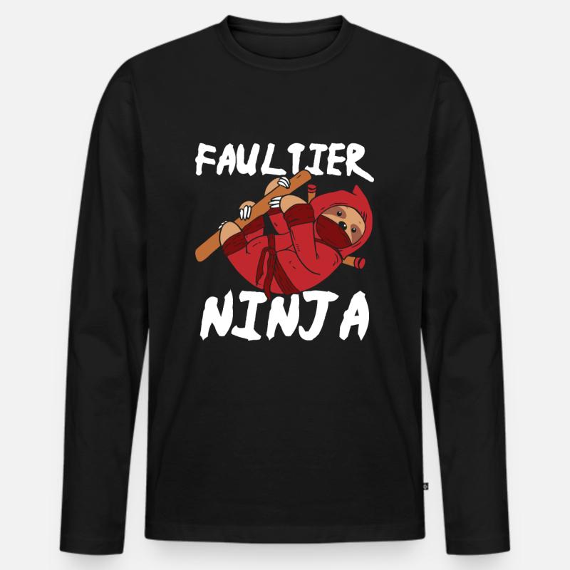 Faultier Ninja - Männer Premium Bio Langarmshirt - Schwarz