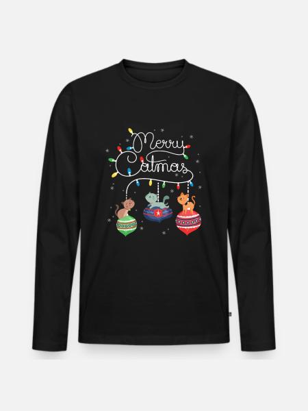 Merry Catmas Cat - Men's Premium Organic Long Sleeve Shirt - black