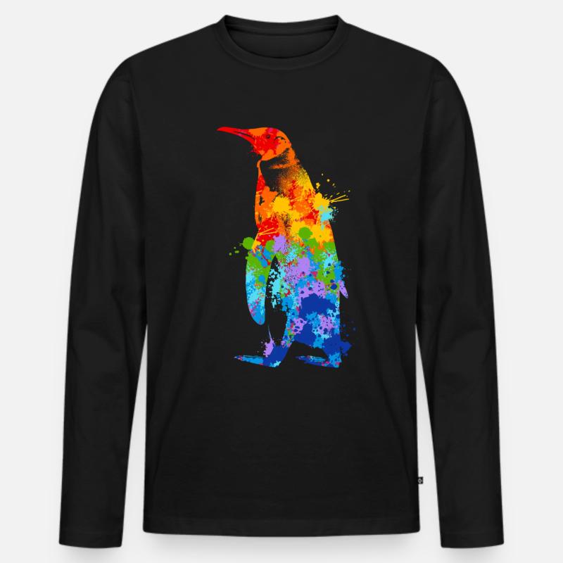 Pinguin Splash Art Arktis Eis - Männer Premium Bio Langarmshirt - Schwarz