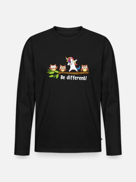 Be Different Dabbing Einhorn - Männer Premium Bio Langarmshirt - Schwarz