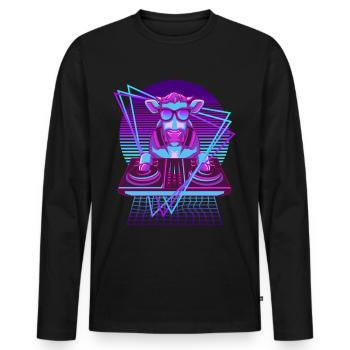 Vaporwave Cow DJ Booth Cow - Men's Premium Organic Long Sleeve Shirt - black - Front - Nico (187cm)