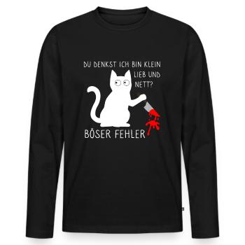 Du denkst ich bin klein lieb und nett Katzen - Männer Premium Bio Langarmshirt - Schwarz - Vorne - Nico (187cm)