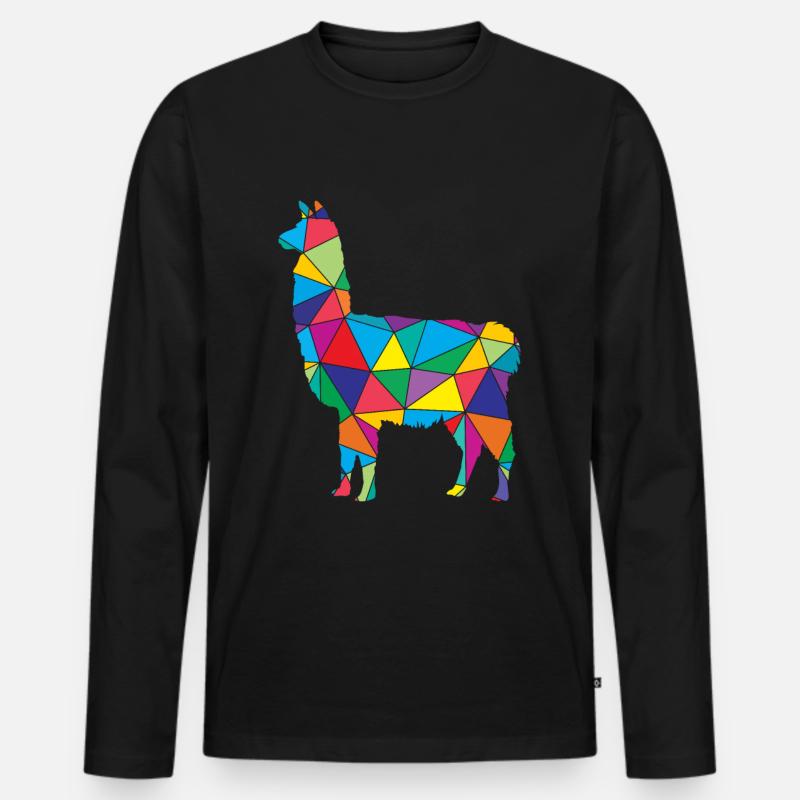 Lama Polygon Low Poly Tier - Männer Premium Bio Langarmshirt - Schwarz