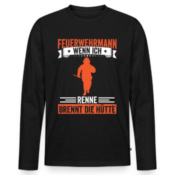 Feuerwehr Wenn ich renne brennt die Hütte - Männer Premium Bio Langarmshirt - Schwarz - Vorne - Nico (187cm)