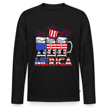 Happy Merica Beer USA Drapeau américain - T-shirt manches longues Premium bio Homme - noir - Devant - Nico (187cm)