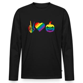 Frieden Liebe Stolz Schwulenstolz Skelett Kürbis - Männer Premium Bio Langarmshirt - Schwarz - Vorne - Nico (187cm)