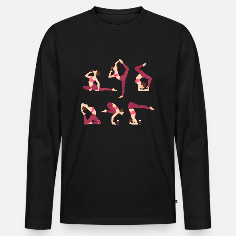 Wein Yoga - Männer Premium Bio Langarmshirt - Schwarz
