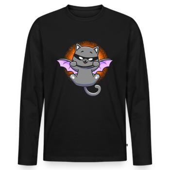 Black Cat With Bat Wing Kitten Halloween - Men's Premium Organic Long Sleeve Shirt - black - Front - Nico (187cm)