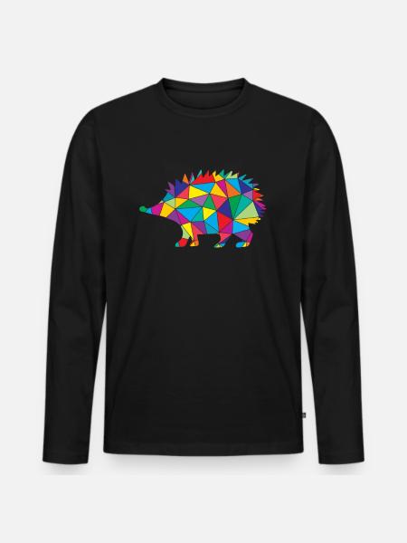 Igel Polygon Low Poly Tier - Männer Premium Bio Langarmshirt - Schwarz