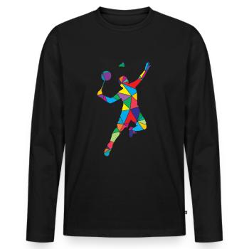 Low Poly Federball Polygon Badminton - Men's Premium Organic Long Sleeve Shirt - black - Front - Nico (187cm)