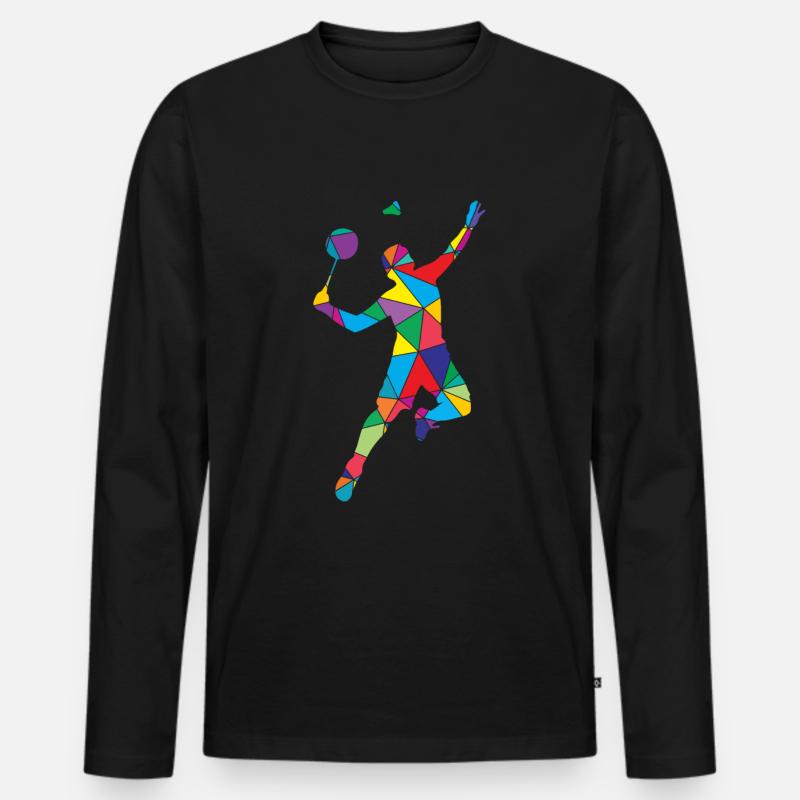 Low Poly Federball Polygon Badminton - Männer Premium Bio Langarmshirt - Schwarz