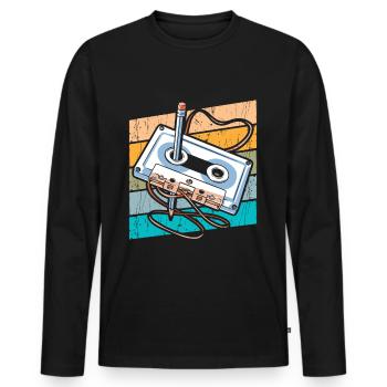 Retro Kassette 80er 90er Jahre - Männer Premium Bio Langarmshirt - Schwarz - Vorne - Nico (187cm)