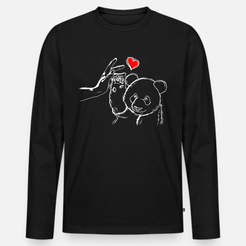 Panda Liebe Panda High Five - Männer Premium Bio Langarmshirt - Schwarz