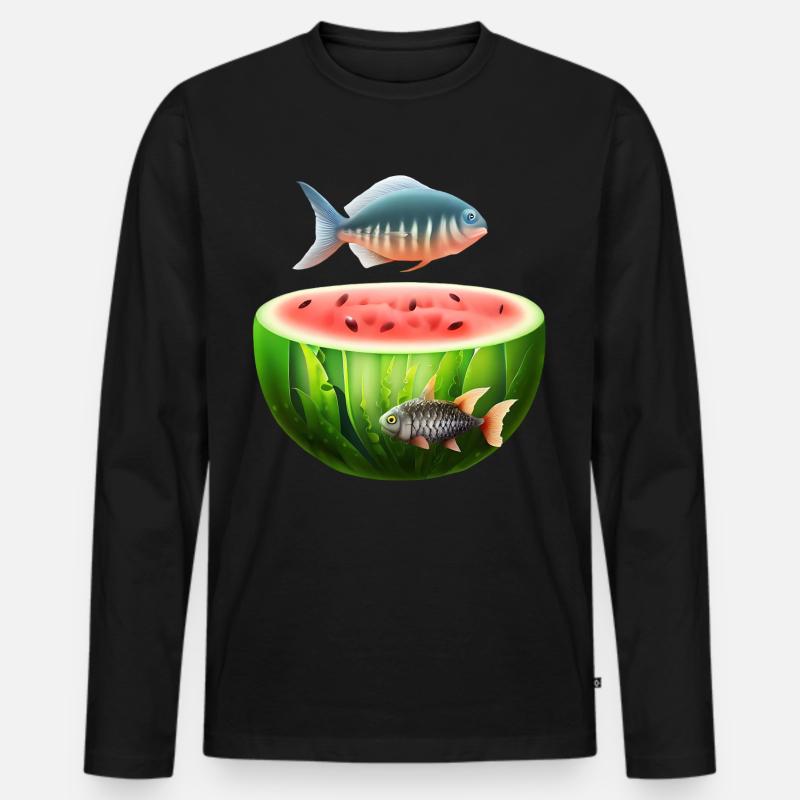 Wassermelonen Aquarium mit Fischen - Männer Premium Bio Langarmshirt - Schwarz