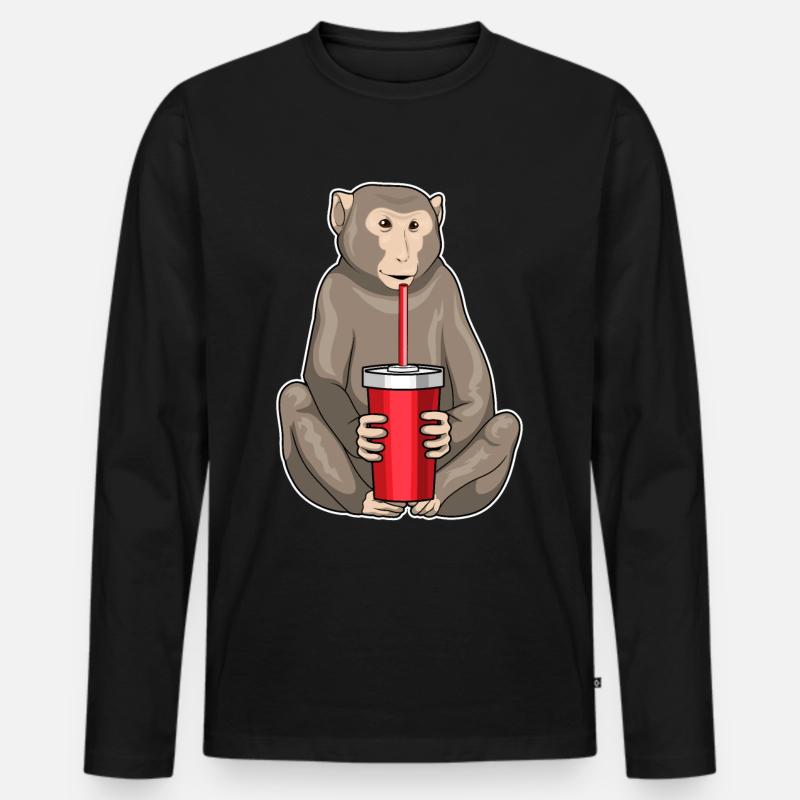 Affe Trinkbecher - Männer Premium Bio Langarmshirt - Schwarz