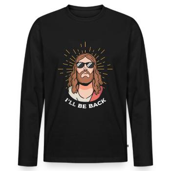 Holy Cocktail Jesus Christ I'll Be Back - Männer Premium Bio Langarmshirt - Schwarz - Vorne - Nico (187cm)
