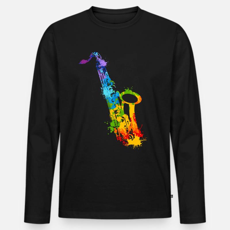 Splash Saxophon - Männer Premium Bio Langarmshirt - Schwarz