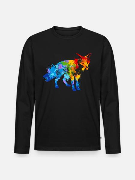 Farbspritzer Fuchs Bunter Fuchs - Männer Premium Bio Langarmshirt - Schwarz