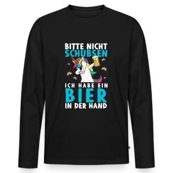 Bitte Nicht Schubsen Ich Habe Bier In Der Hand - Männer Premium Bio Langarmshirt - Schwarz - Vorne - Nico (187cm)