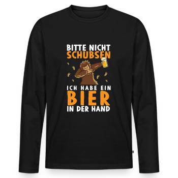 Bitte Nicht Schubsen Ich Habe Bier In Der Hand - Männer Premium Bio Langarmshirt - Schwarz - Vorne - Nico (187cm)