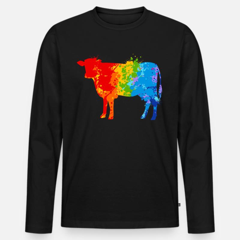 Farbspritzer Kuh Bunte Kuh - Männer Premium Bio Langarmshirt - Schwarz