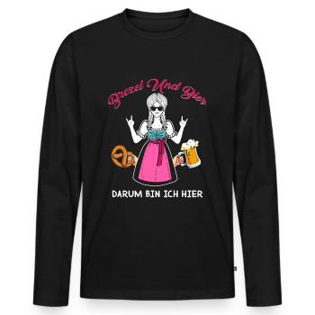 brezel und bier darum bin ich hier - Männer Premium Bio Langarmshirt - Schwarz - Vorne - Nico (187cm)