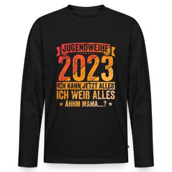 Jugendweihe 2023 - Männer Premium Bio Langarmshirt - Schwarz - Vorne - Nico (187cm)