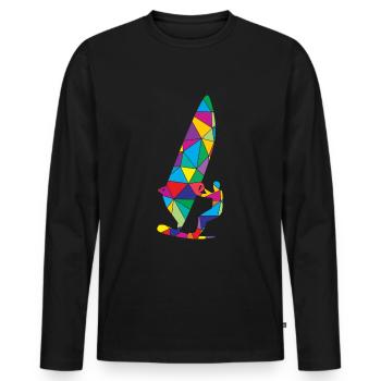 Low Poly Windsurfing Polygon Windsurfing - T-shirt manches longues Premium bio Homme - noir - Devant - Nico (187cm)
