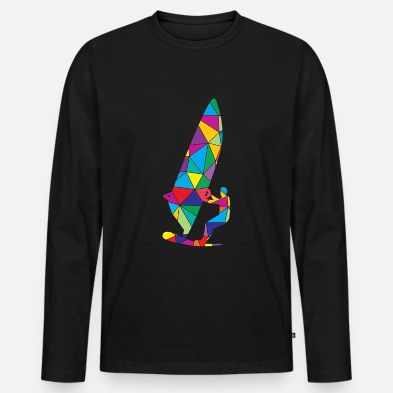 Low Poly Windsurfen Polygon Windsurfen - Männer Premium Bio Langarmshirt - Schwarz