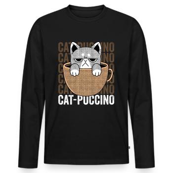 Cat Puccino Cappuccino - Männer Premium Bio Langarmshirt - Schwarz - Vorne - Nico (187cm)