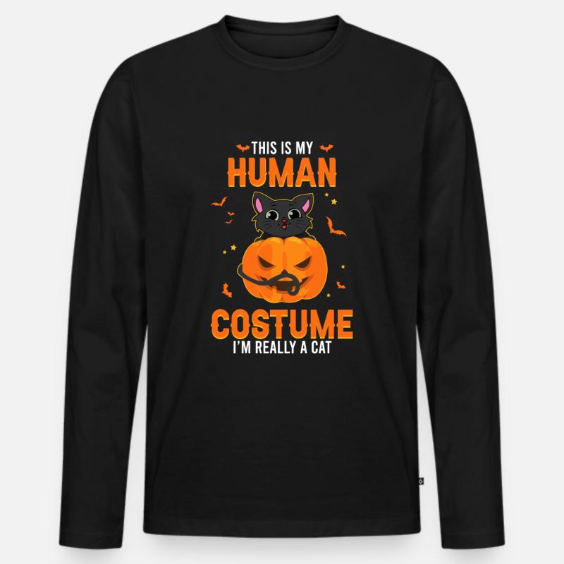 Dies ist mein menschen Kostüm Ich bin eine Katze - Männer Premium Bio Langarmshirt - Schwarz
