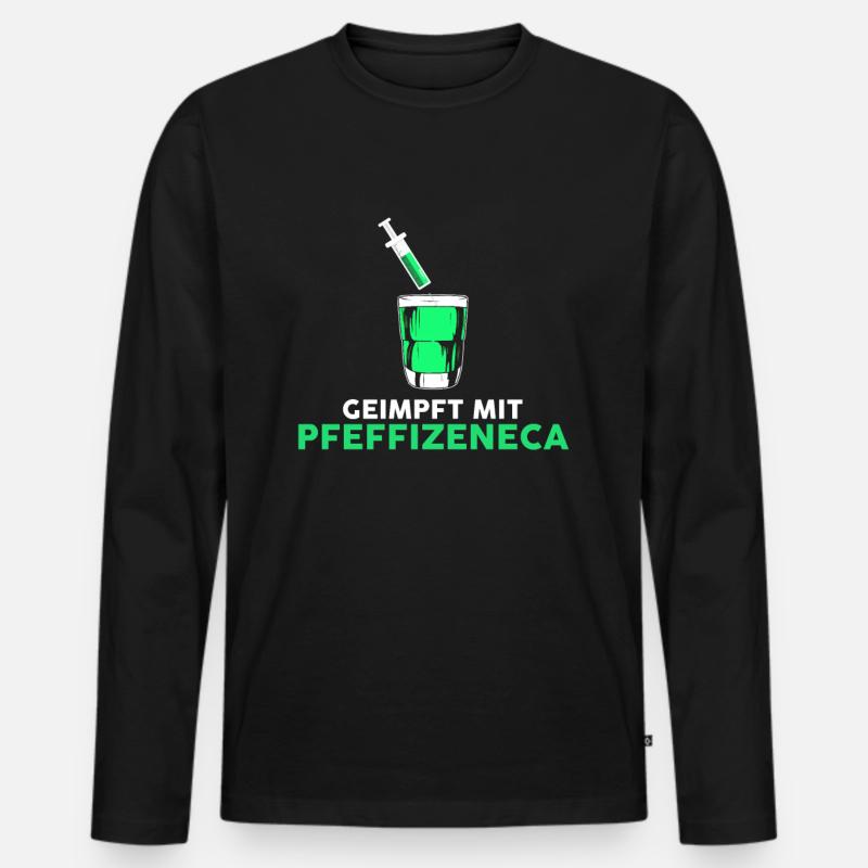Geimpft mit Pfeffi Pfefferminzlikör - Männer Premium Bio Langarmshirt - Schwarz