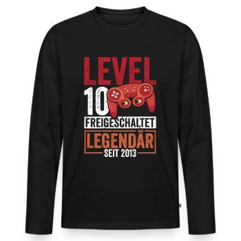 Level 10 Freigeschaltet 10.Geburtstag - Männer Premium Bio Langarmshirt - Schwarz - Vorne - Nico (187cm)