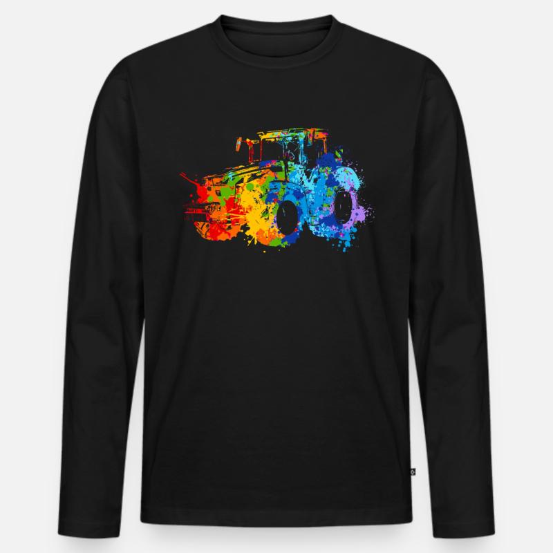 Splash Traktor - Männer Premium Bio Langarmshirt - Schwarz