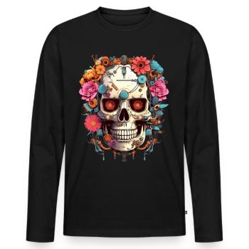 Cyborg Skull Robot Android Sugar Skull - Men's Premium Organic Long Sleeve Shirt - black - Front - Nico (187cm)