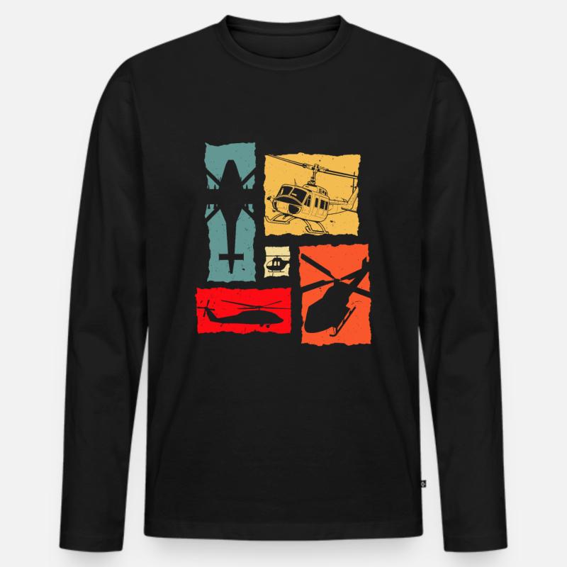 Helikopter Retro - Männer Premium Bio Langarmshirt - Schwarz